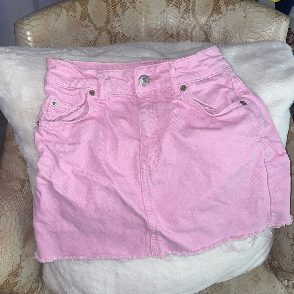 Pink denim skirt